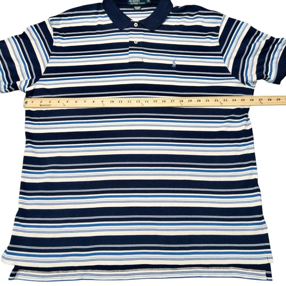 Polo Ralph Lauren Polo Shirt XL Blue White Stripe Pony Casual Preppy Office Mens